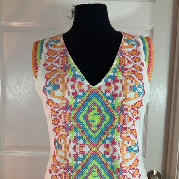Wow Couture Embroidered Cross Stitch Boho White Sleeveless Dress Size Large - Picture 2 of 11